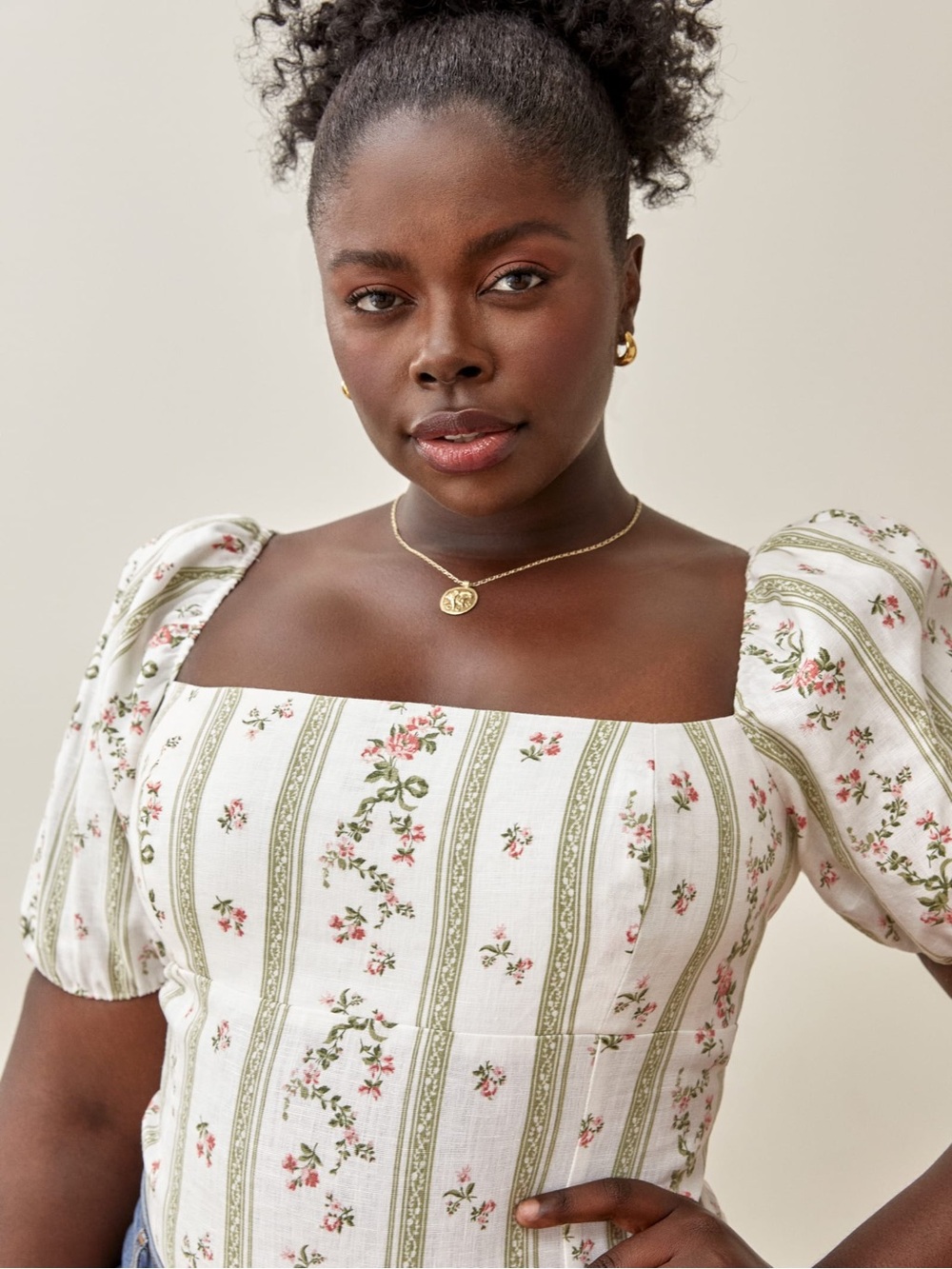 Reformation Arancini Linen top in heath floral - Picture 1 of 5